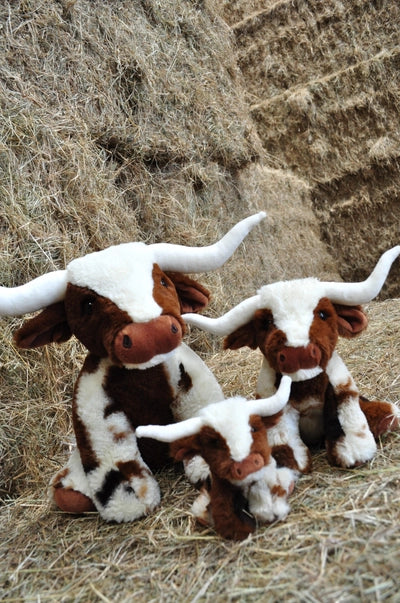 Mini Plush Texas Longhorn Cow – Cream and Brown, 11 cm