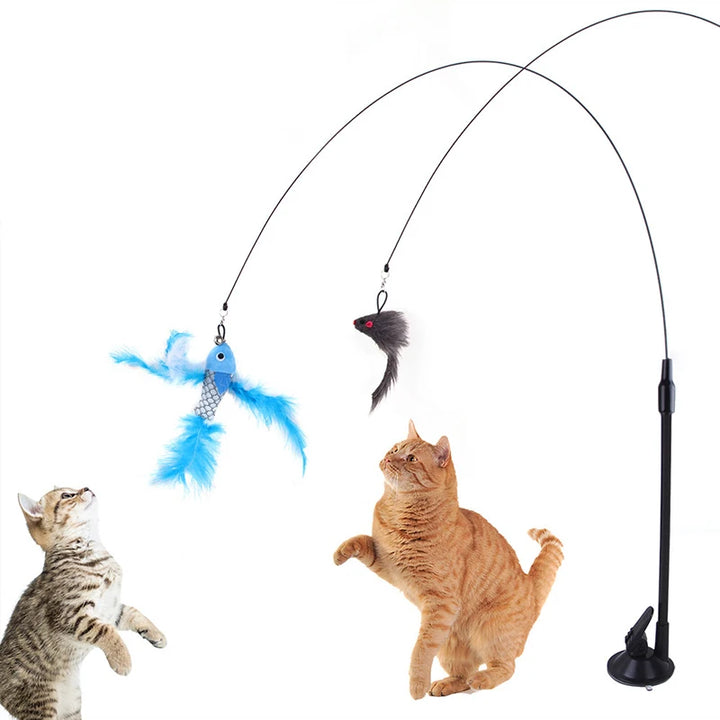 Interactive Feather Bird Teaser Wand Toy with Bell