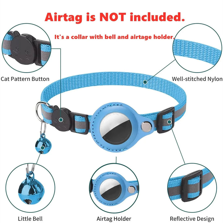 Reflective Anti-Lost Cat Collar for AirTag with Bell (Get the GPS for IOS/ANDROID with)