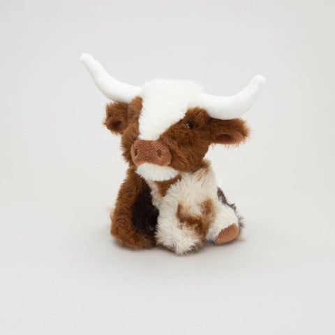 Mini Plush Texas Longhorn Cow – Cream and Brown, 11 cm